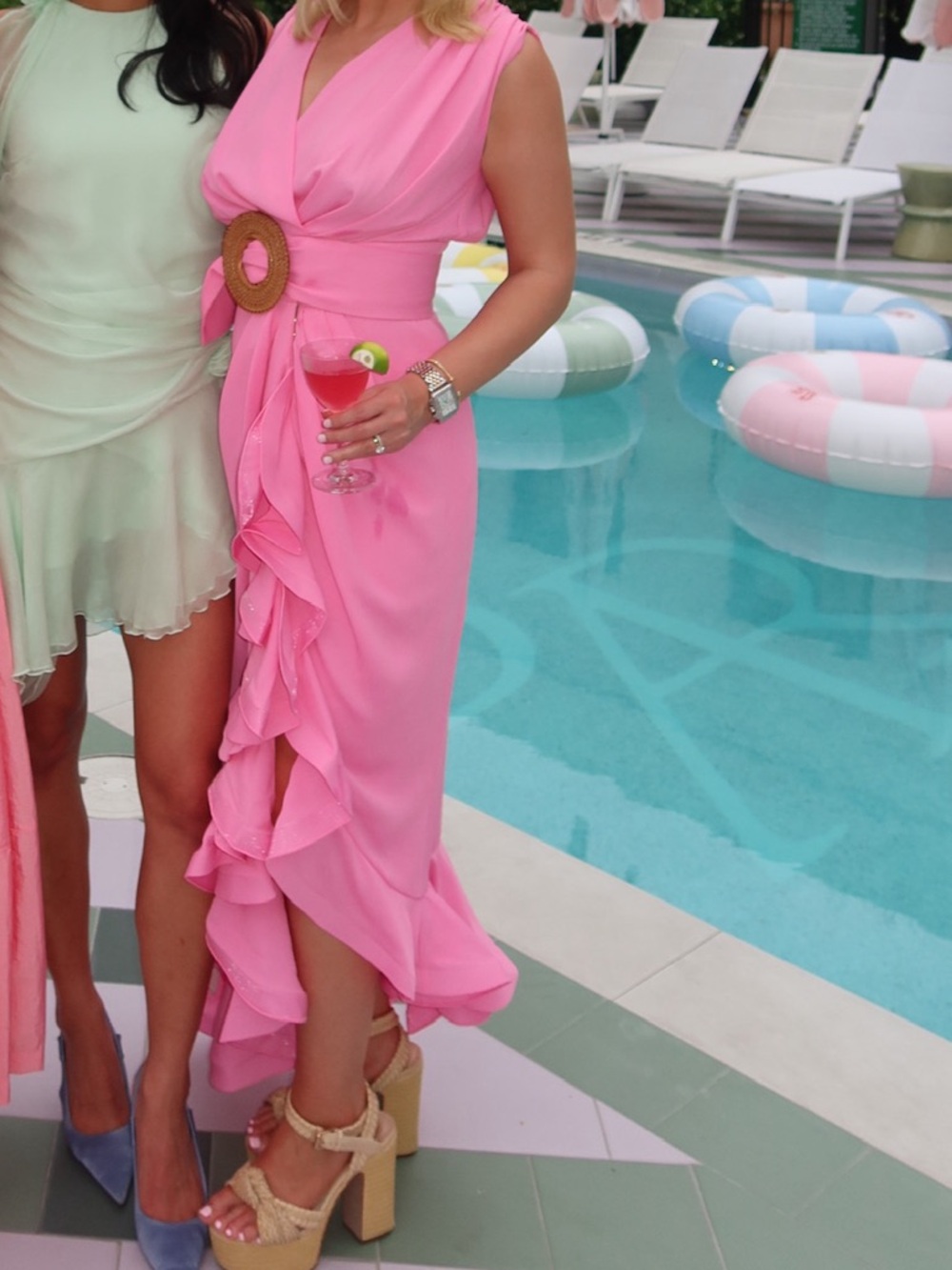 Bronx and Banco Pink Ruffle Wrap Maxi with Statement Buckle